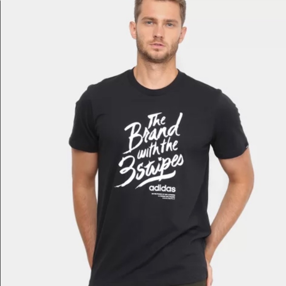 ADIDAS Men’s Slogan Black/White Print T-Shirt Sz: Medium